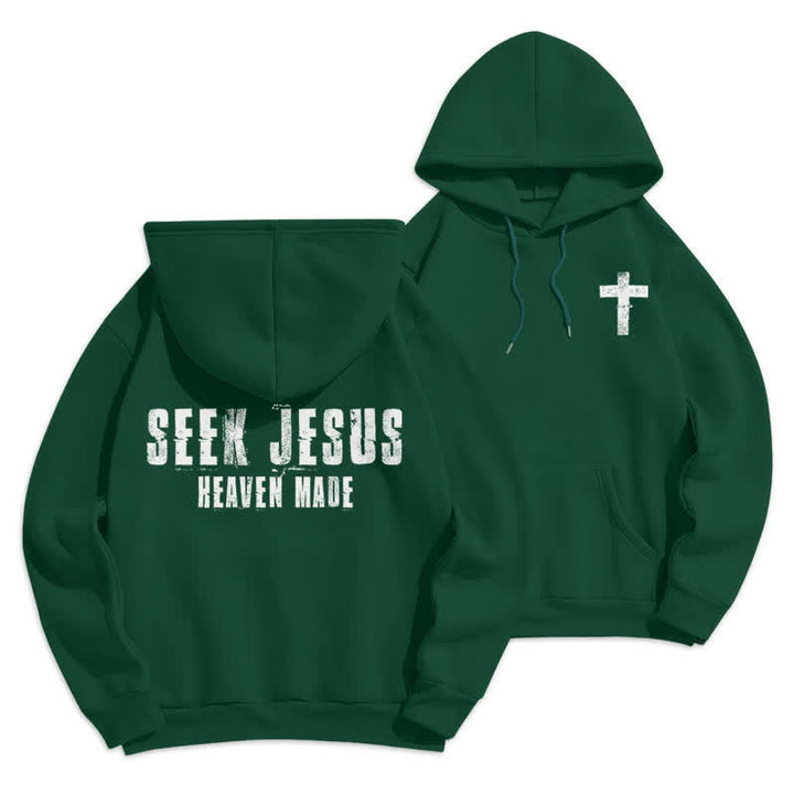 Christianartworkshop „Seek Jesus“ Hoodie mit Used-Look auf der Rückseite und Fleece-Futter - Grün - 2XL - image 6