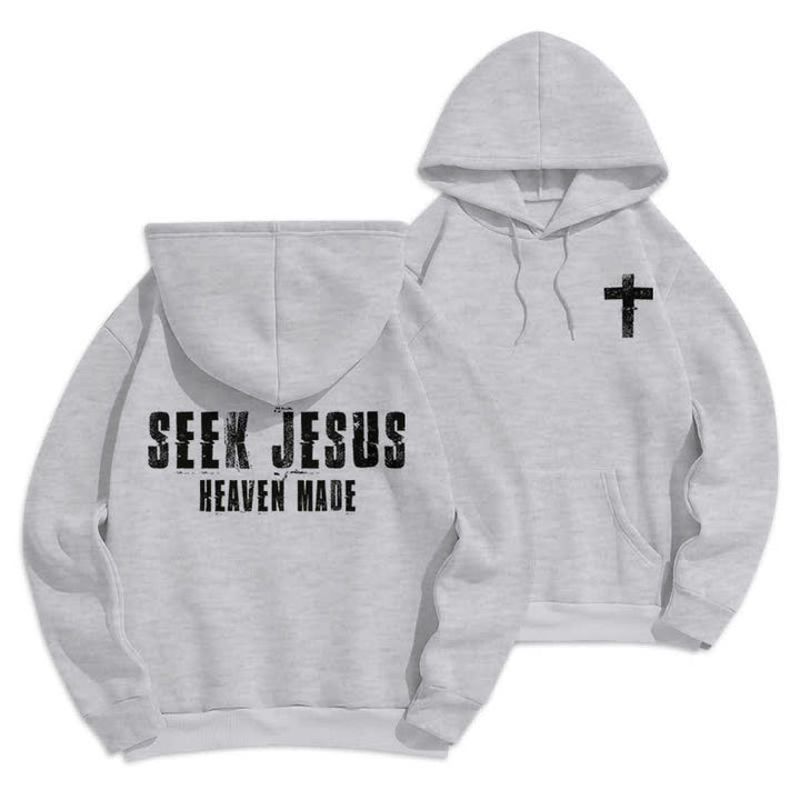 Christianartworkshop „Seek Jesus“ Hoodie mit Used-Look auf der Rückseite und Fleece-Futter - Grau - 2XL - image 0