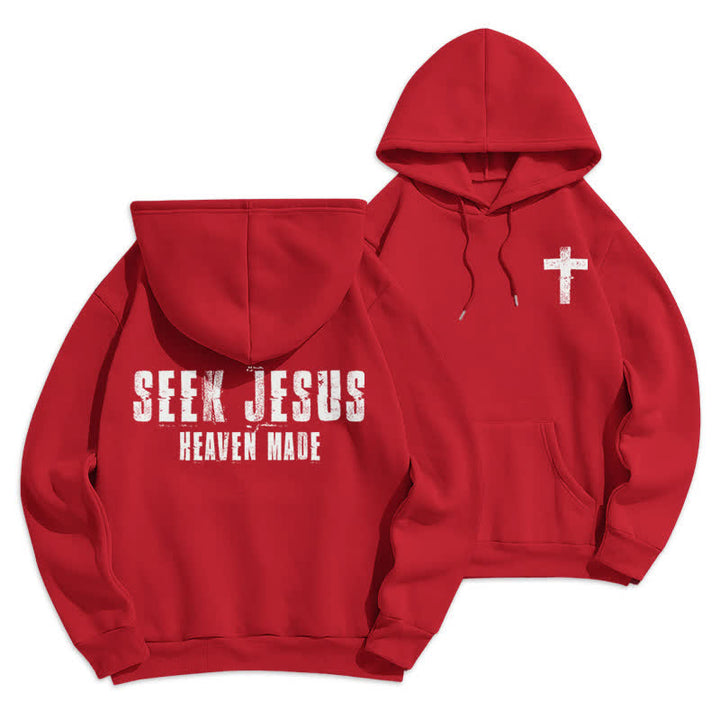 Christianartworkshop „Seek Jesus“ Hoodie mit Used-Look auf der Rückseite und Fleece-Futter - Rot - 2XL - image 21