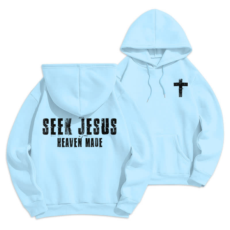 Christianartworkshop „Seek Jesus“ Hoodie mit Used-Look auf der Rückseite und Fleece-Futter - Blau - 2XL - image 18