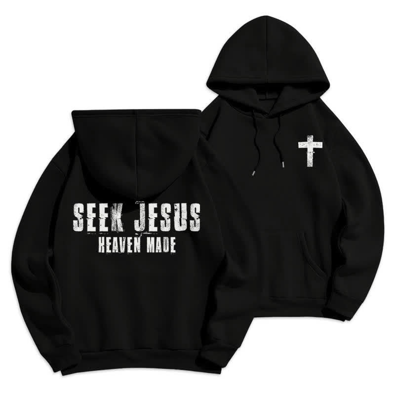 Christianartworkshop „Seek Jesus“ Hoodie mit Used-Look auf der Rückseite und Fleece-Futter - Schwarz - 2XL - image 9