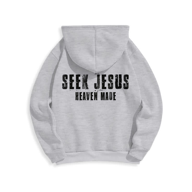 Christianartworkshop „Seek Jesus“ Hoodie mit Used-Look auf der Rückseite und Fleece-Futter - image 1