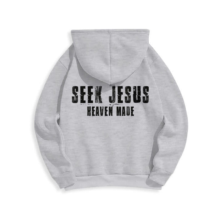Christianartworkshop „Seek Jesus“ Hoodie mit Used-Look auf der Rückseite und Fleece-Futter - image 1