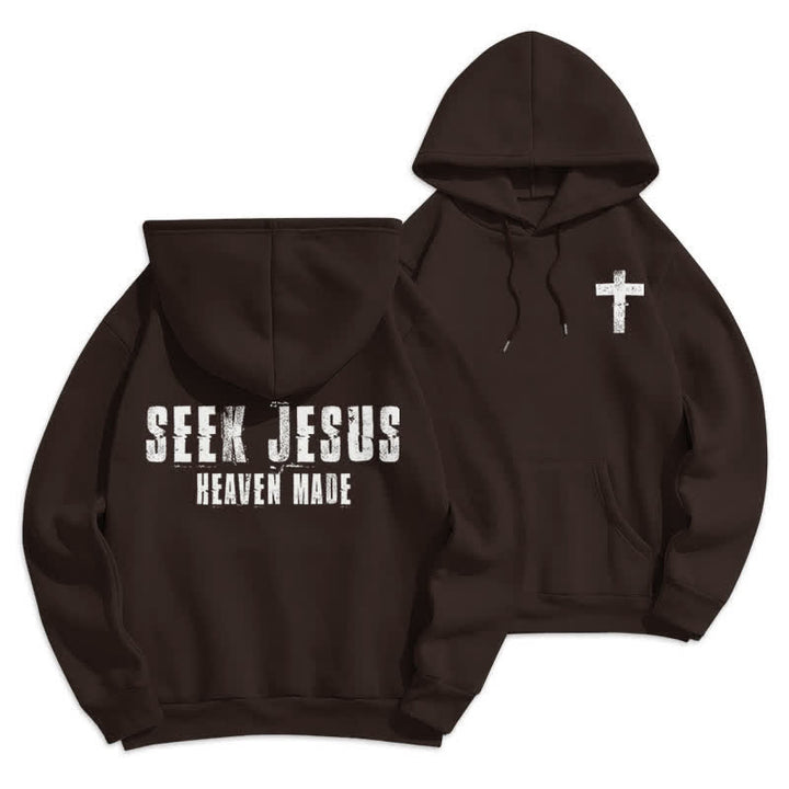 Christianartworkshop „Seek Jesus“ Hoodie mit Used-Look auf der Rückseite und Fleece-Futter - Braun - 2XL - image 15