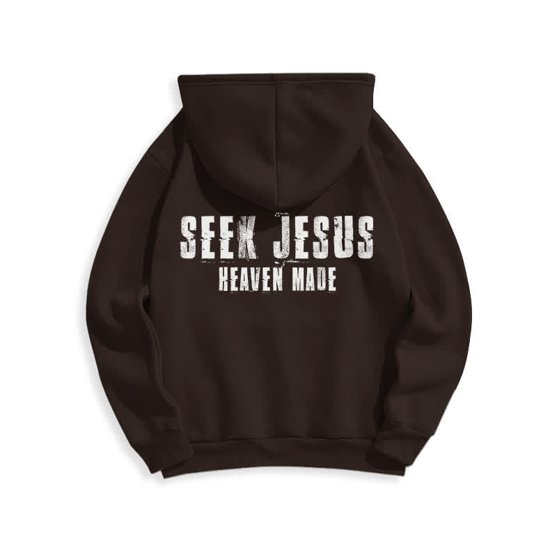 Christianartworkshop „Seek Jesus“ Hoodie mit Used-Look auf der Rückseite und Fleece-Futter - image 16