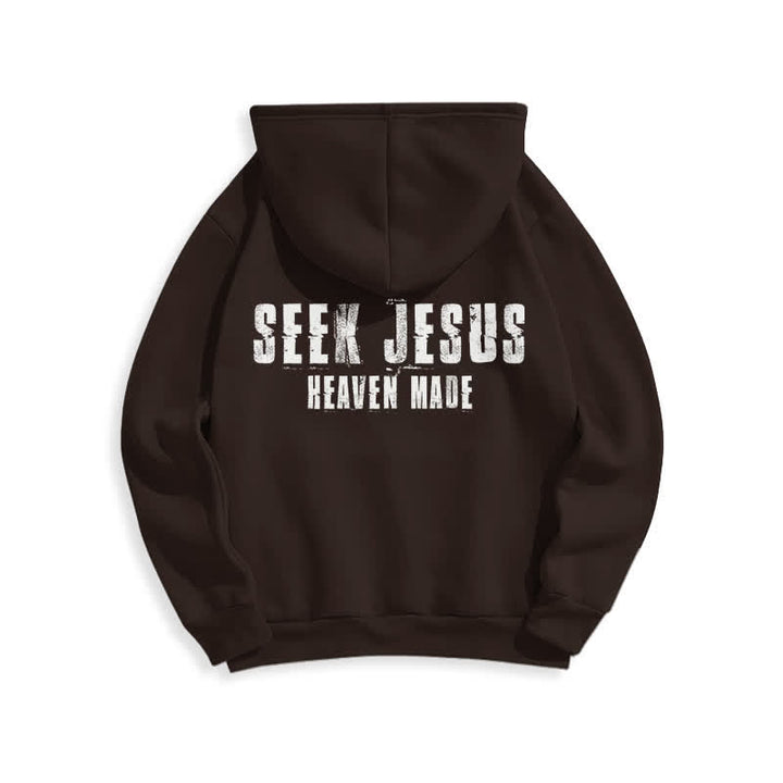 Christianartworkshop „Seek Jesus“ Hoodie mit Used-Look auf der Rückseite und Fleece-Futter - image 16