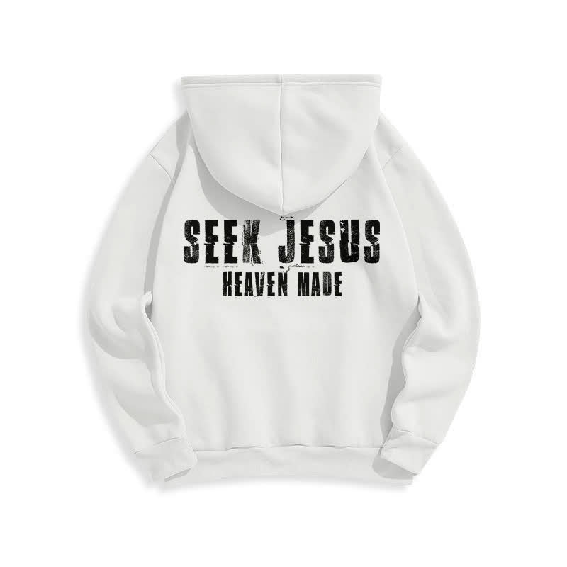 Christianartworkshop „Seek Jesus“ Hoodie mit Used-Look auf der Rückseite und Fleece-Futter - image 4