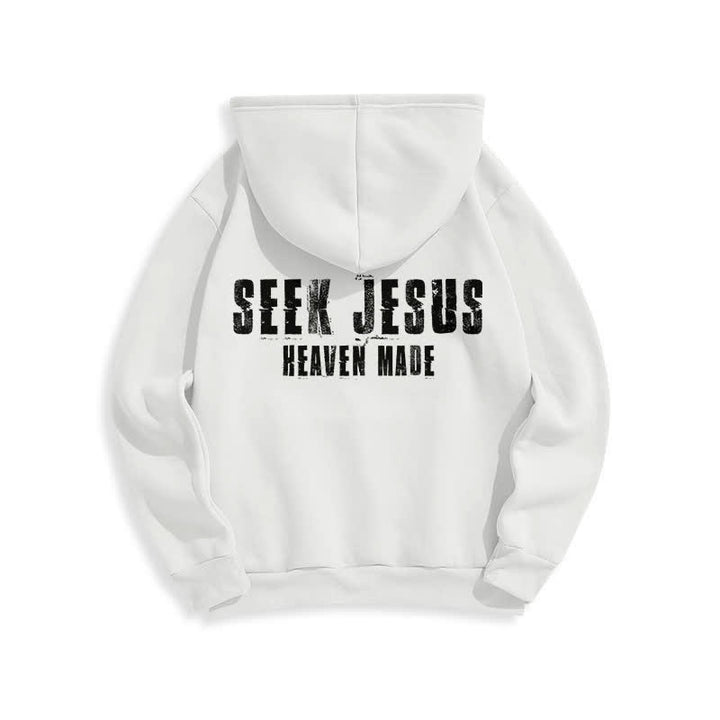 Christianartworkshop „Seek Jesus“ Hoodie mit Used-Look auf der Rückseite und Fleece-Futter - image 4