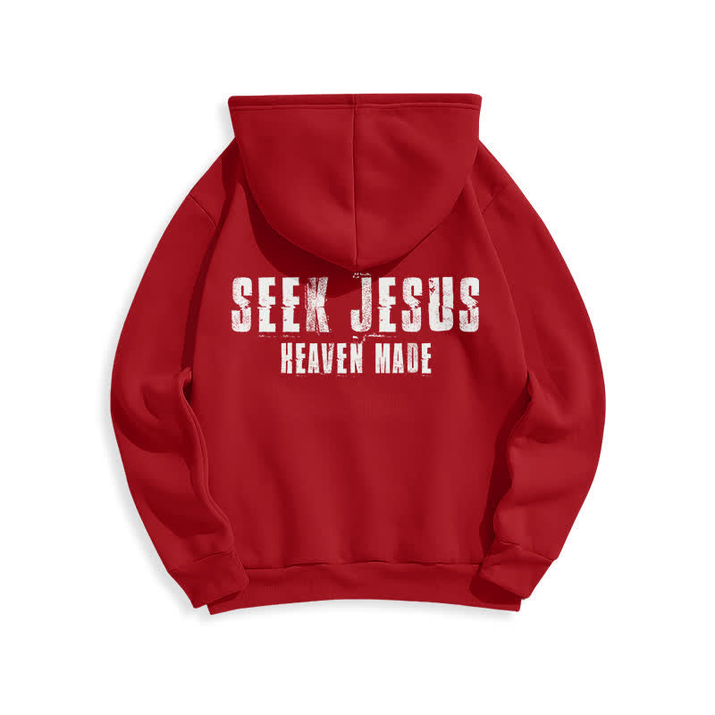 Christianartworkshop „Seek Jesus“ Hoodie mit Used-Look auf der Rückseite und Fleece-Futter - image 22