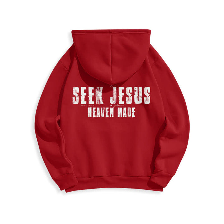 Christianartworkshop „Seek Jesus“ Hoodie mit Used-Look auf der Rückseite und Fleece-Futter - image 22