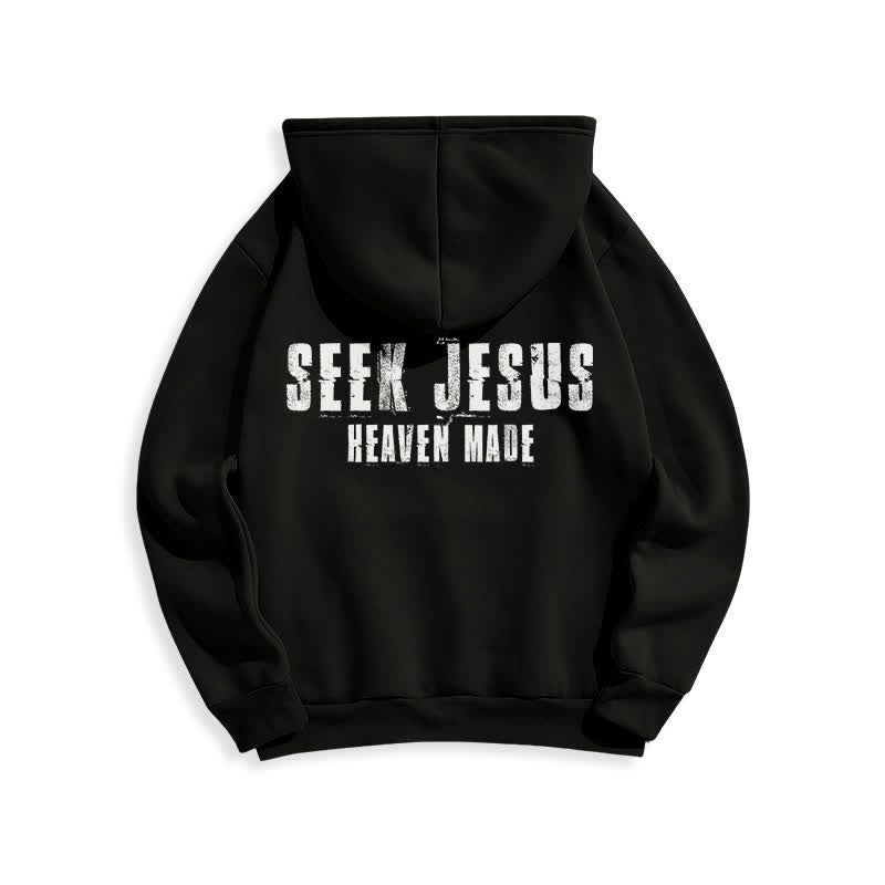 Christianartworkshop „Seek Jesus“ Hoodie mit Used-Look auf der Rückseite und Fleece-Futter - image 10