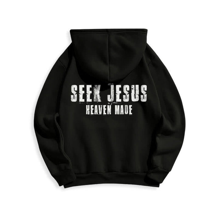 Christianartworkshop „Seek Jesus“ Hoodie mit Used-Look auf der Rückseite und Fleece-Futter - image 10
