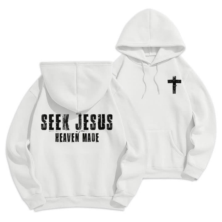 Christianartworkshop „Seek Jesus“ Hoodie mit Used-Look auf der Rückseite und Fleece-Futter - Weiß - 2XL - image 3