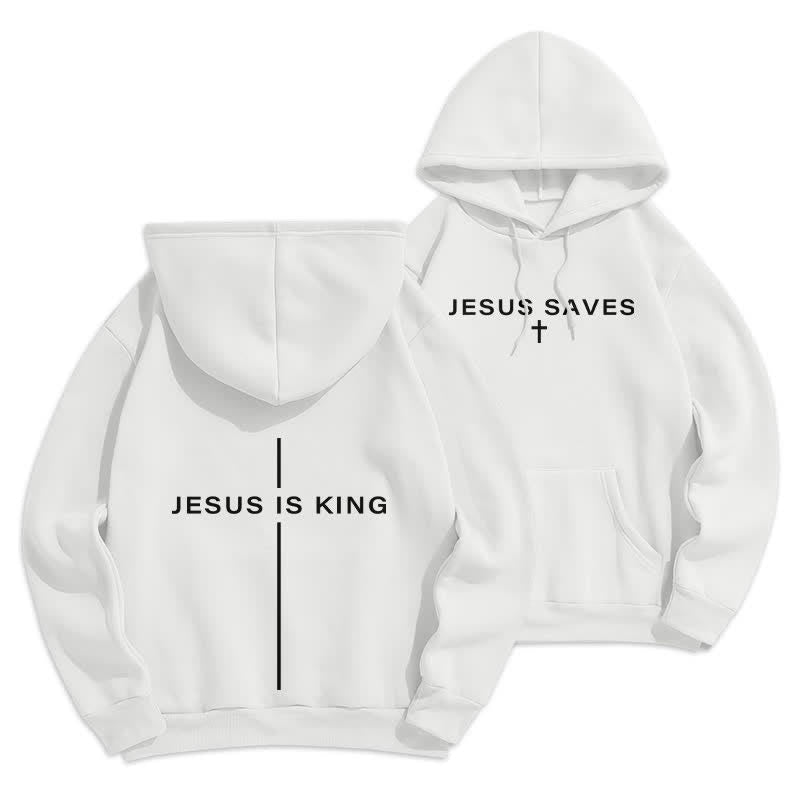 Christianartworkshop Jesus Is King Streetwear Fleecegefütterter Pullover-Hoodie - Weiß - 2XL - image 3