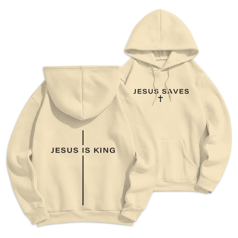 Christianartworkshop Jesus Is King Streetwear Fleecegefütterter Pullover-Hoodie - Beige - 2XL - image 6
