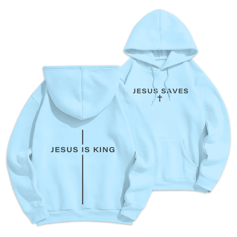 Christianartworkshop Jesus Is King Streetwear Fleecegefütterter Pullover-Hoodie - Blau - 2XL - image 15