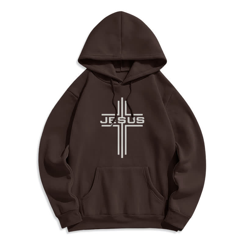 Christianartworkshop Jesus Cross Fleece-gefütterter Streetwear-Pullover-Hoodie - Braun - 2XL - image 4