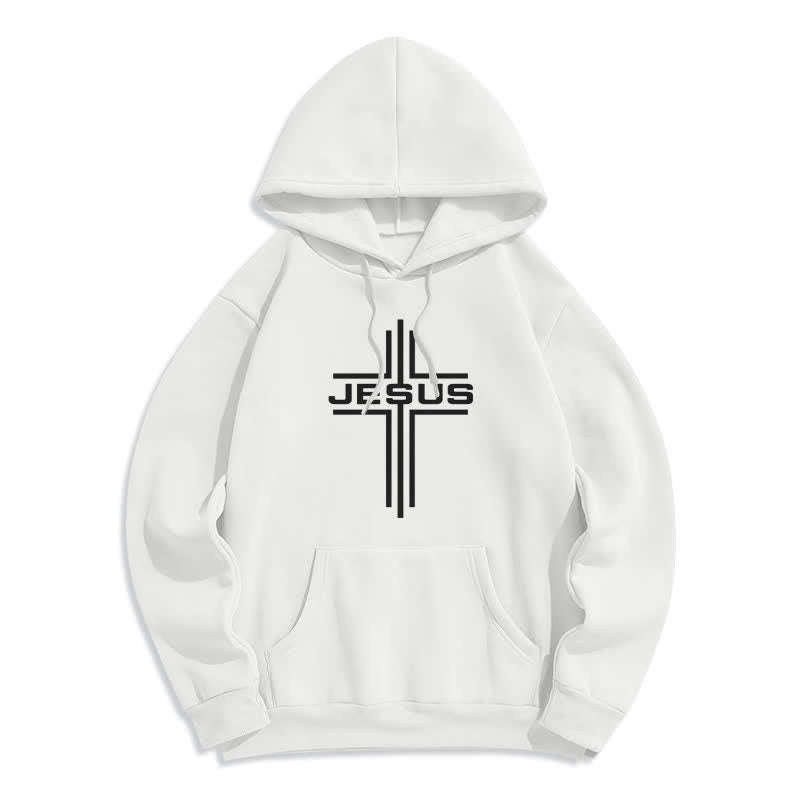 Christianartworkshop Jesus Cross Fleece-gefütterter Streetwear-Pullover-Hoodie - Weiß - 2XL - image 0