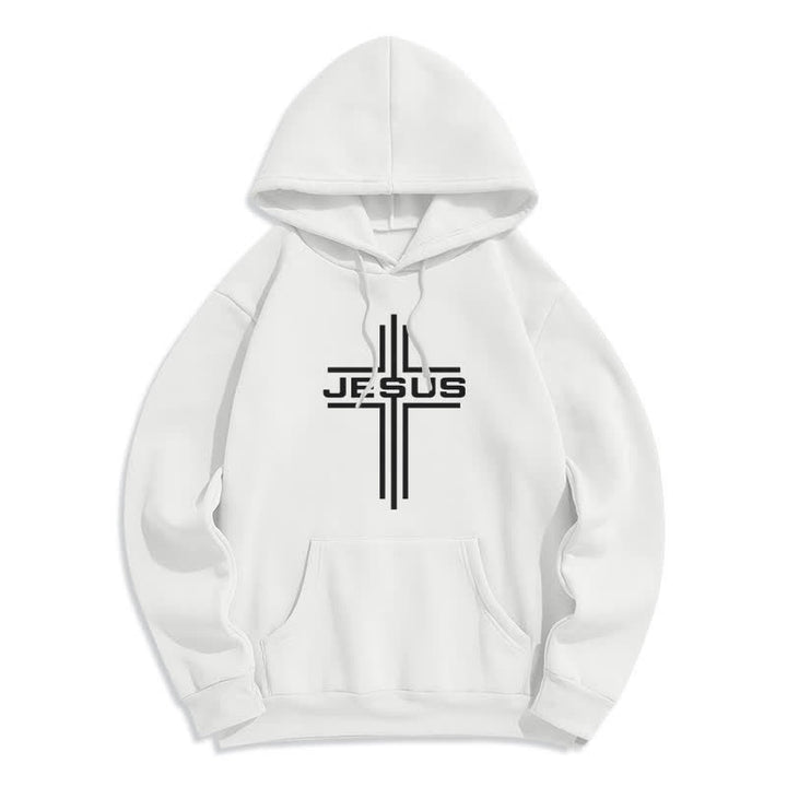 Christianartworkshop Jesus Cross Fleece-gefütterter Streetwear-Pullover-Hoodie - Weiß - 2XL - image 0