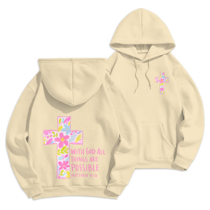 Christianartworkshop Mit Gott ist alles möglich – Kapuzenpullover mit Blumenkreuz - Beige - 2XL - image 12