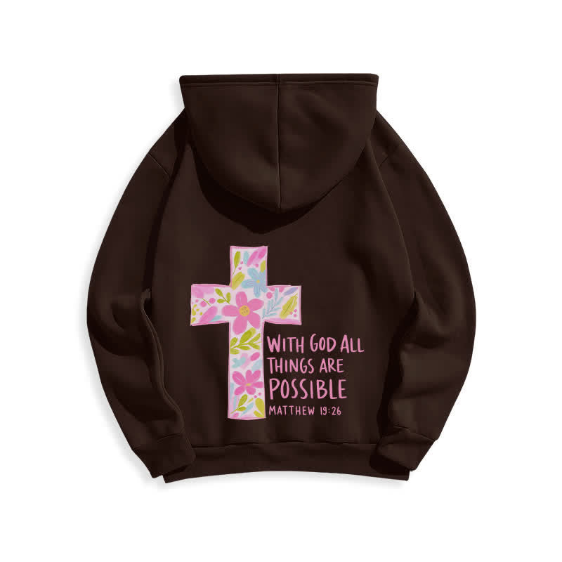 Christianartworkshop Mit Gott ist alles möglich – Kapuzenpullover mit Blumenkreuz - image 10