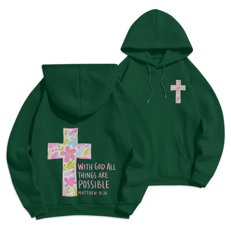 Christianartworkshop Mit Gott ist alles möglich – Kapuzenpullover mit Blumenkreuz - Grün - 2XL - image 15