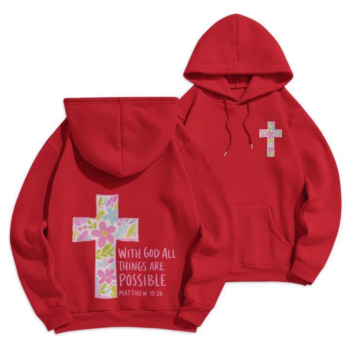 Christianartworkshop Mit Gott ist alles möglich – Kapuzenpullover mit Blumenkreuz - Rot - 2XL - image 21