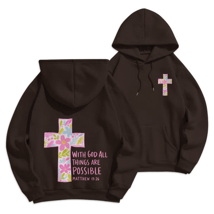 Christianartworkshop Mit Gott ist alles möglich – Kapuzenpullover mit Blumenkreuz - Braun - 2XL - image 9