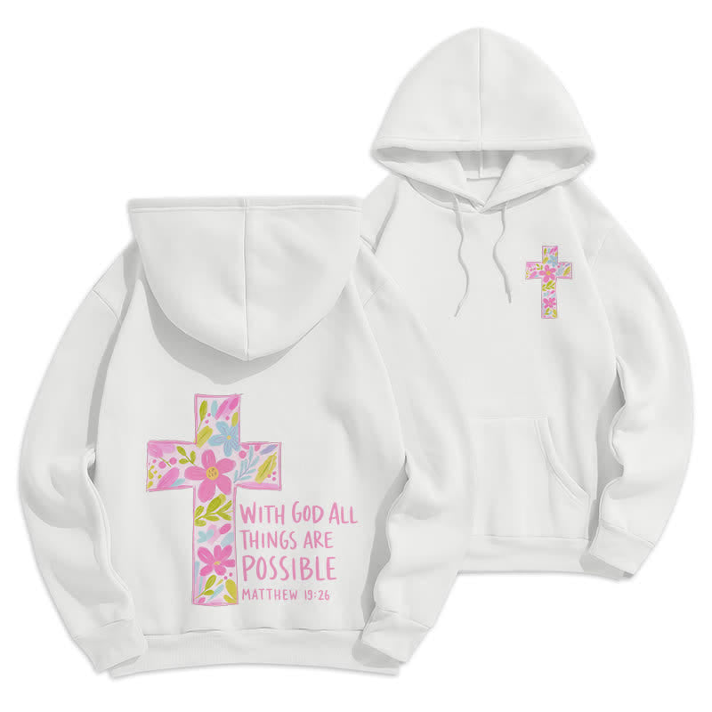 Christianartworkshop Mit Gott ist alles möglich – Kapuzenpullover mit Blumenkreuz - Weiß - 2XL - image 3
