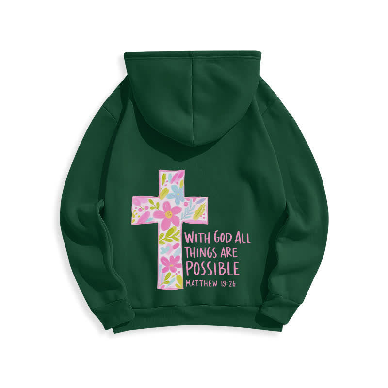Christianartworkshop Mit Gott ist alles möglich – Kapuzenpullover mit Blumenkreuz - image 16
