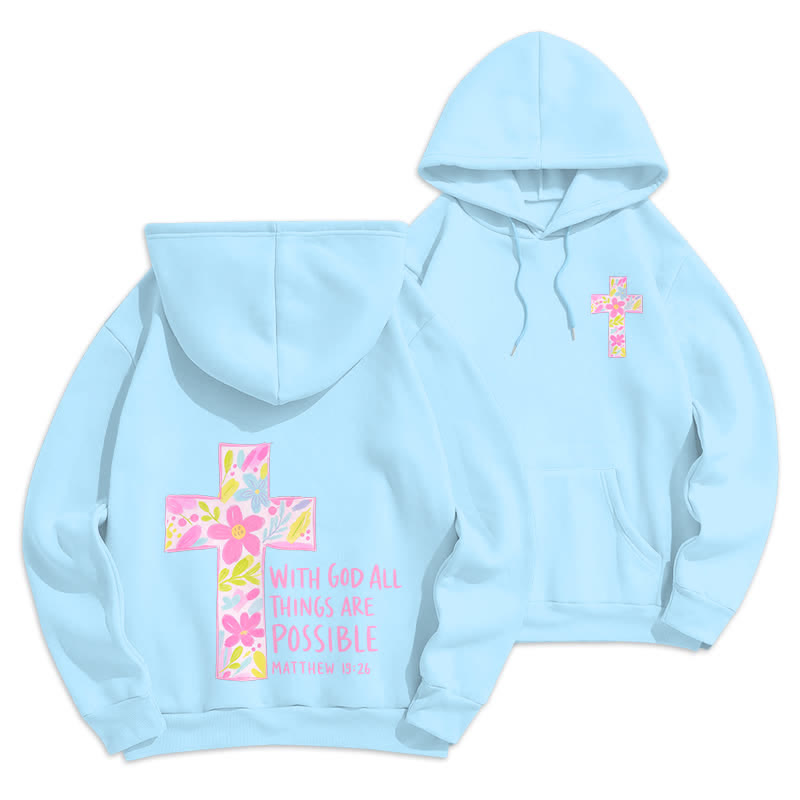 Christianartworkshop Mit Gott ist alles möglich – Kapuzenpullover mit Blumenkreuz - Blau - 2XL - image 18
