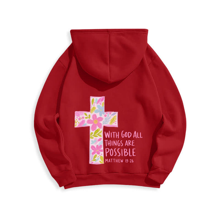 Christianartworkshop Mit Gott ist alles möglich – Kapuzenpullover mit Blumenkreuz - image 22