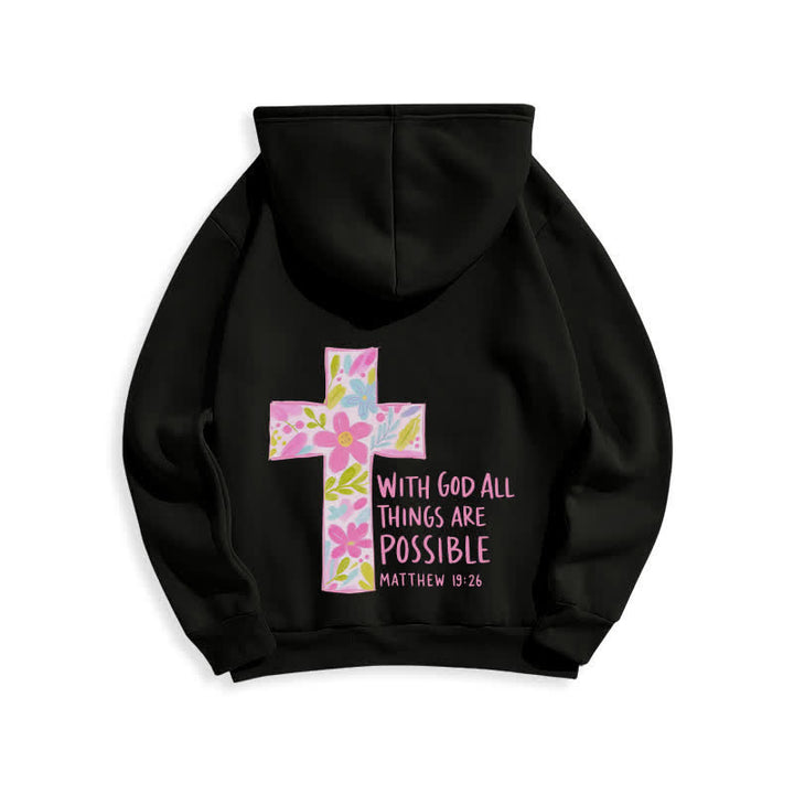 Christianartworkshop Mit Gott ist alles möglich – Kapuzenpullover mit Blumenkreuz - image 1