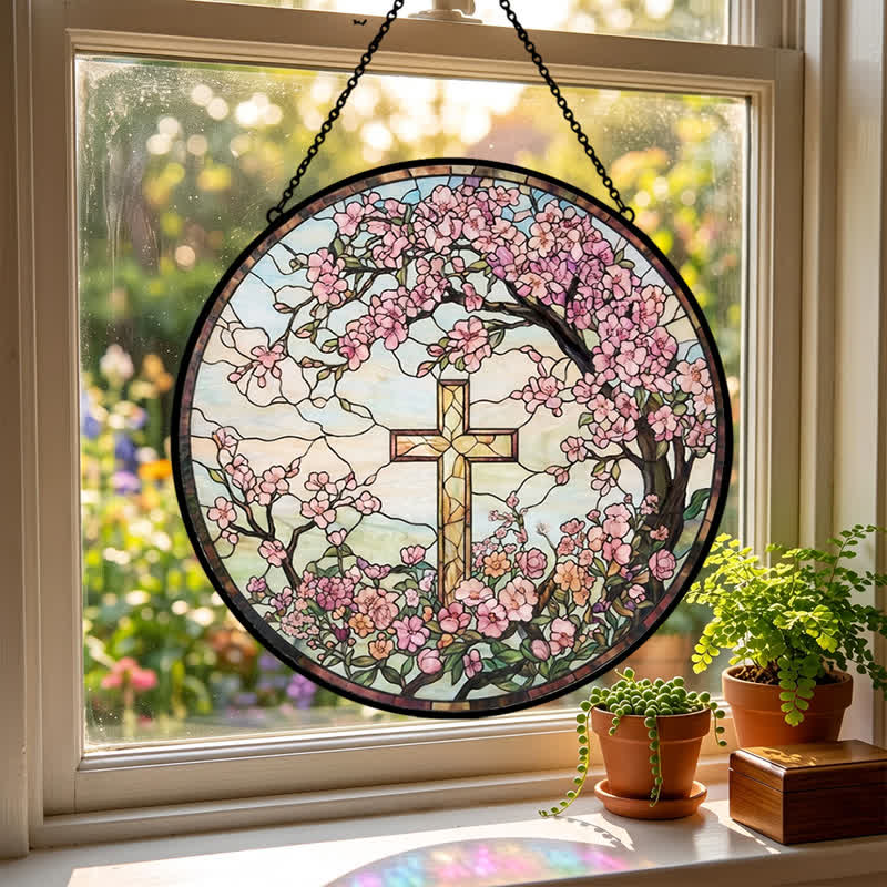 Christianartworkshop Glas-Sonnenfänger mit Blumengartenkreuz: Symbol strahlenden himmlischen Segens - image 3