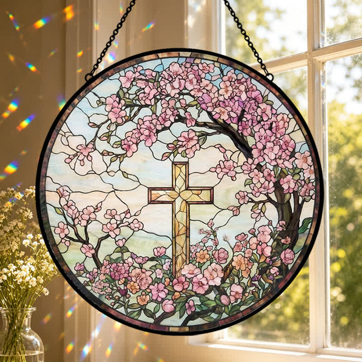 Christianartworkshop Glas-Sonnenfänger mit Blumengartenkreuz: Symbol strahlenden himmlischen Segens - image 0