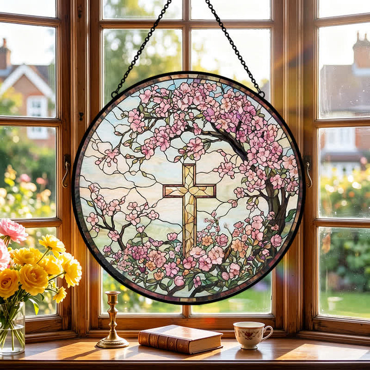 Christianartworkshop Glas-Sonnenfänger mit Blumengartenkreuz: Symbol strahlenden himmlischen Segens - image 2