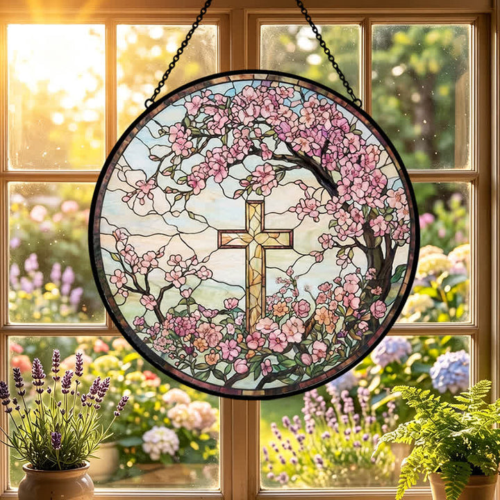 Christianartworkshop Glas-Sonnenfänger mit Blumengartenkreuz: Symbol strahlenden himmlischen Segens - image 5