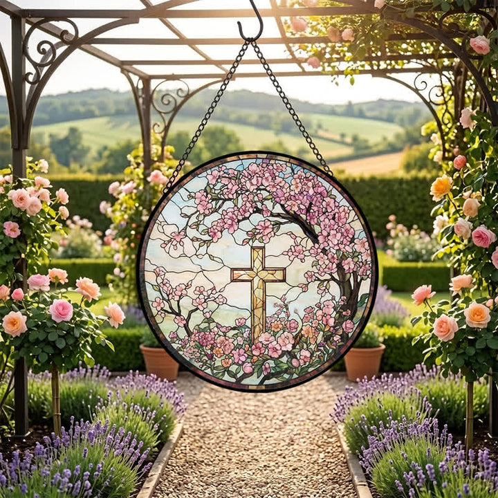 Christianartworkshop Glas-Sonnenfänger mit Blumengartenkreuz: Symbol strahlenden himmlischen Segens - image 6