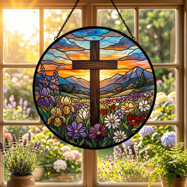 Christianartworkshop Sonnenaufgangs-Wiesenkreuz-Glassonnenfänger: Symbol strahlender himmlischer Hoffnung - image 5