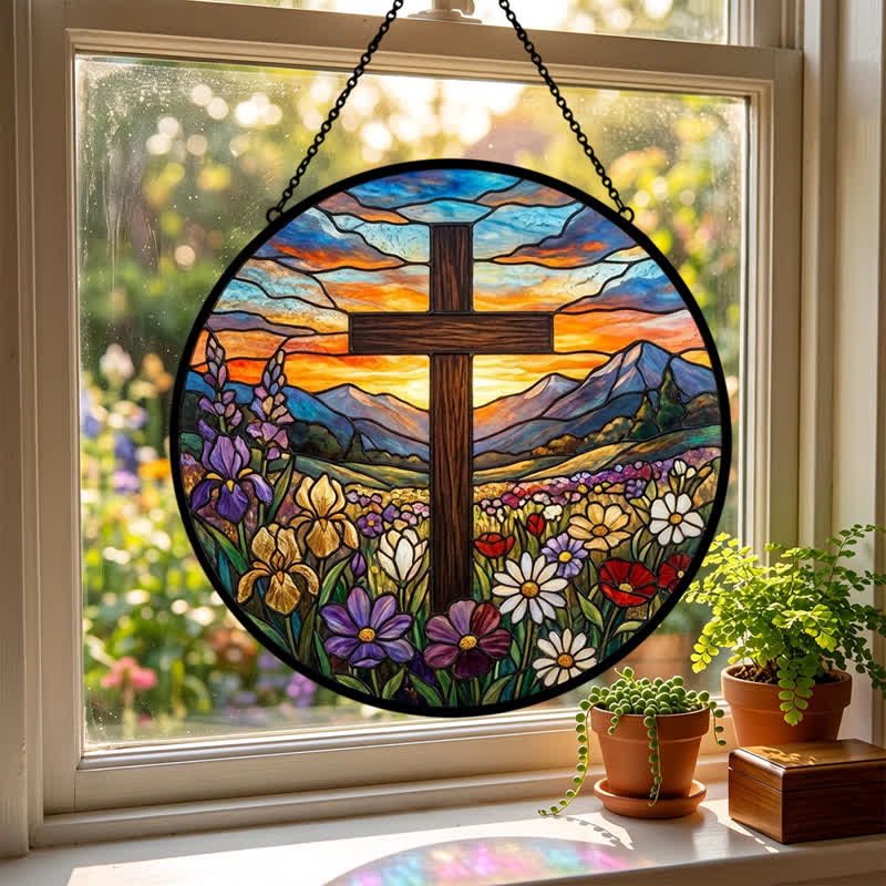 Christianartworkshop Sonnenaufgangs-Wiesenkreuz-Glassonnenfänger: Symbol strahlender himmlischer Hoffnung - image 2