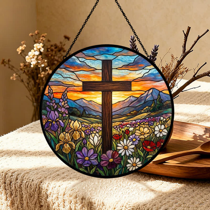 Christianartworkshop Sonnenaufgangs-Wiesenkreuz-Glassonnenfänger: Symbol strahlender himmlischer Hoffnung - image 4