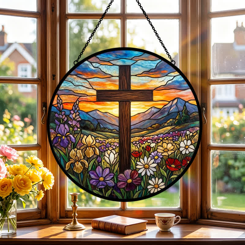 Christianartworkshop Sonnenaufgangs-Wiesenkreuz-Glassonnenfänger: Symbol strahlender himmlischer Hoffnung - image 3