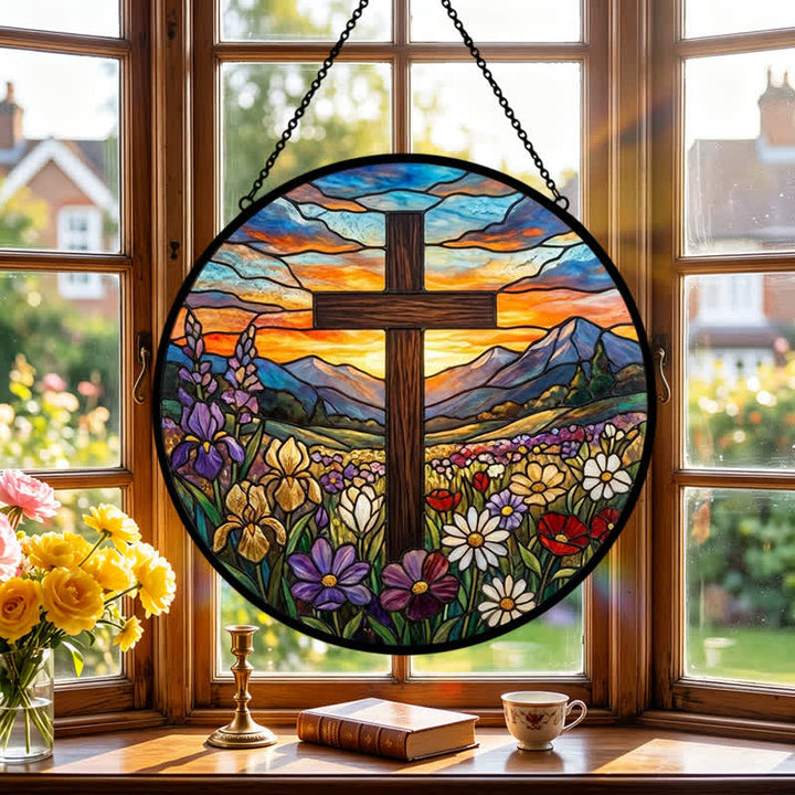 Christianartworkshop Sonnenaufgangs-Wiesenkreuz-Glassonnenfänger: Symbol strahlender himmlischer Hoffnung - image 3