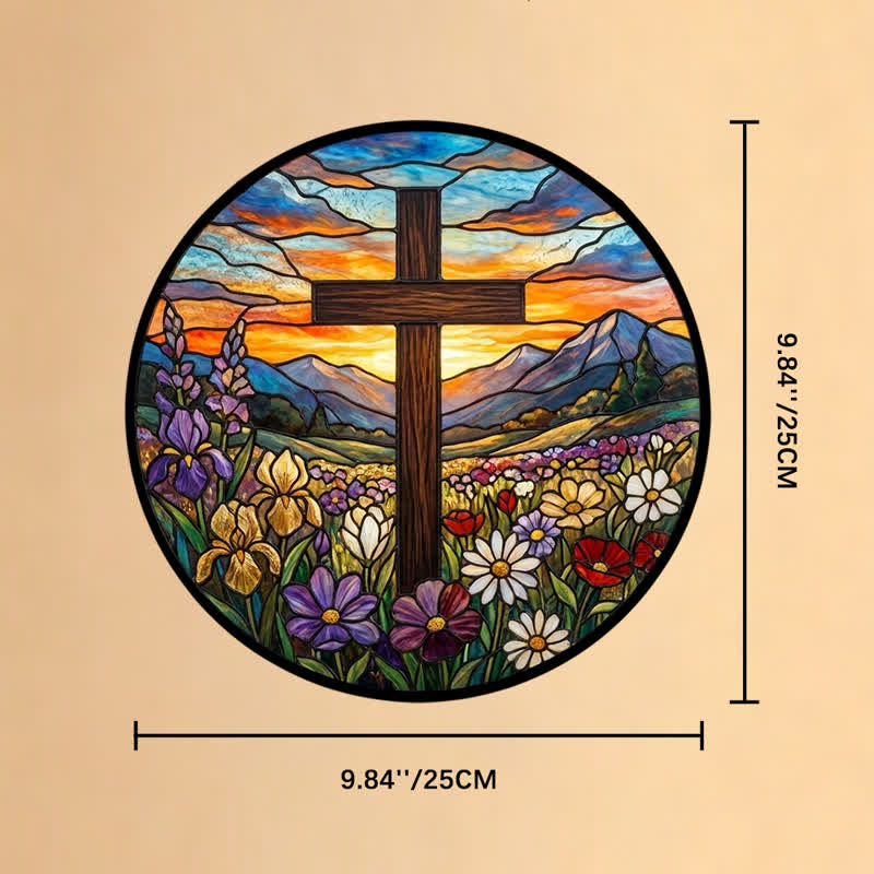 Christianartworkshop Sonnenaufgangs-Wiesenkreuz-Glassonnenfänger: Symbol strahlender himmlischer Hoffnung - 9,84''*9,84''*0,14''/25*25*0,35cm - image 9