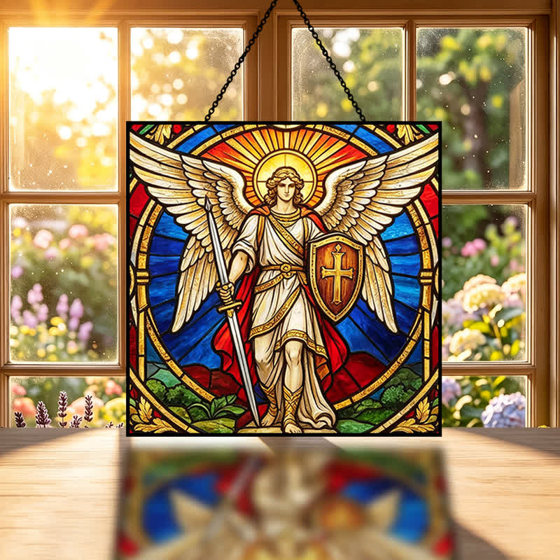 Christianartworkshop Geflügelter Schutzengel Erzengel Michael Glas-Sonnenfänger: Zeichen stiller himmlischer Wachsamkeit - image 1