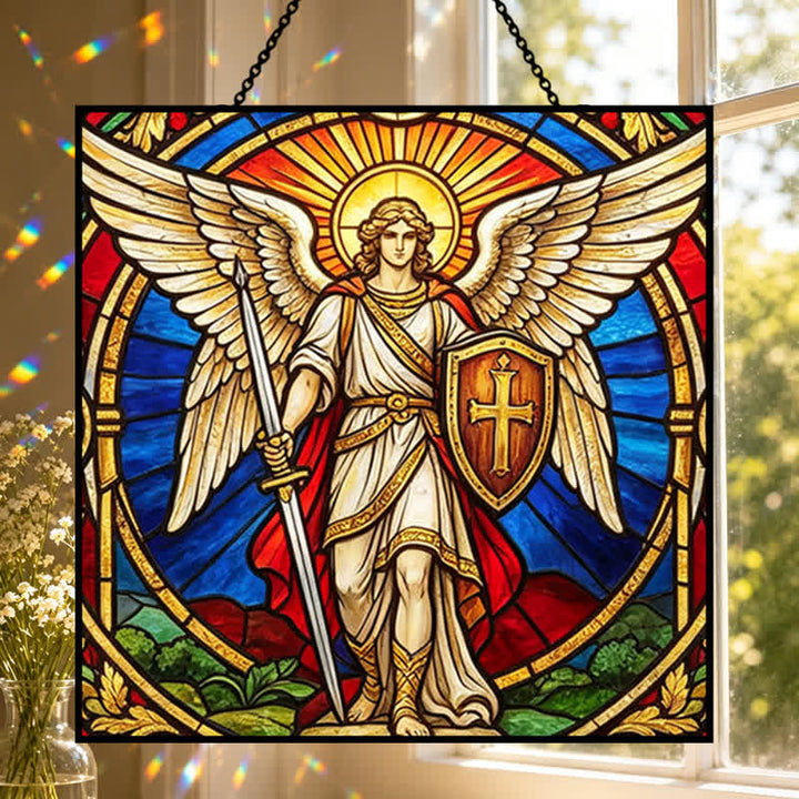 Christianartworkshop Geflügelter Schutzengel Erzengel Michael Glas-Sonnenfänger: Zeichen stiller himmlischer Wachsamkeit - image 0