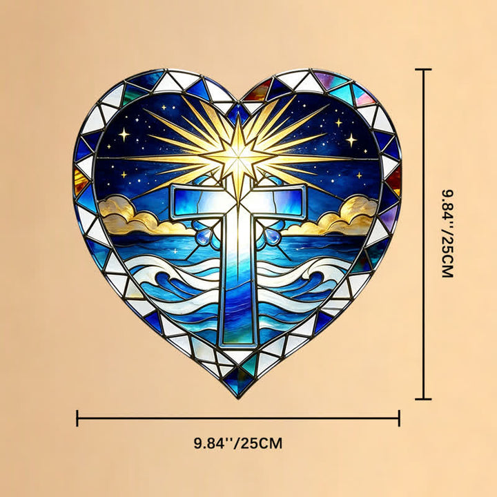 Christianartworkshop Eleganter Glas-Sonnenfänger in Herzform mit Kreuz: Symbol warmer, heiliger Gnade - 5,91''*5,91''*0,14''/15*15*0,35cm - image 7