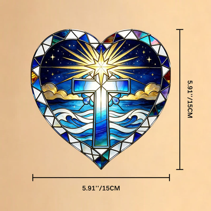 Christianartworkshop Eleganter Glas-Sonnenfänger in Herzform mit Kreuz: Symbol warmer, heiliger Gnade - 9,84''*9,84''*0,14''/25*25*0,35cm - image 9