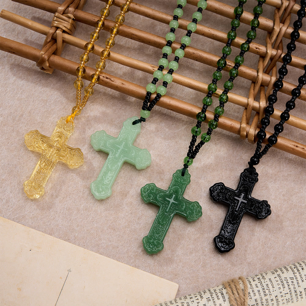 Christianartworkshop Kreuzanhänger aus strukturiertem Glas mit Perlenkette: Symbol der heiteren göttlichen Gnade - image 1
