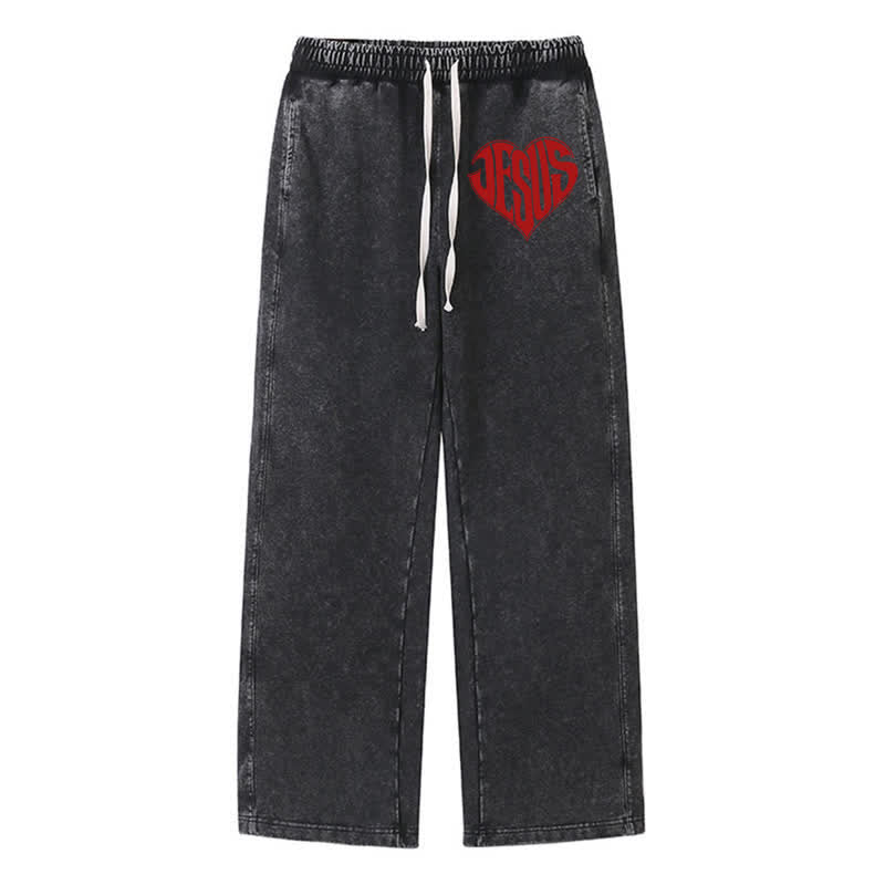 Christianartworkshop Jesus Heart Relaxed Fit Washed Sweatpants - Schwarz - 2XL - image 8